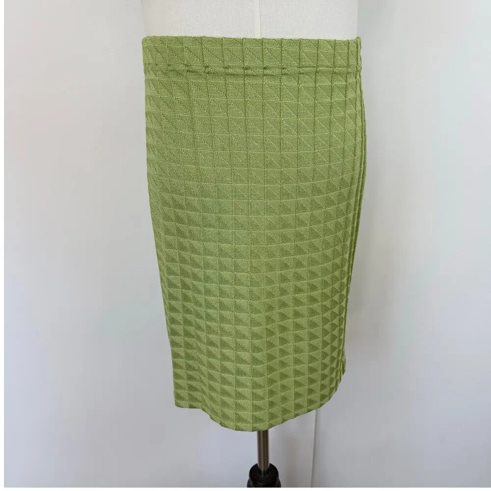 St. John Matching SET Santana Knit Sleeveless Top and Skirt Lime Green S/2